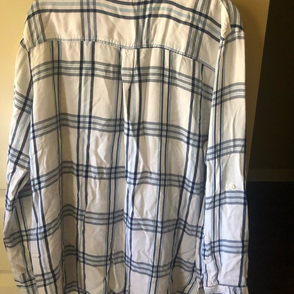 WOOLRICH WOMEN’S LIGHTWEIGHT BUTTON UP TOP ROLL TAB SLEEVES BLUE SKIES PRINT XXL - Picture 6 of 9